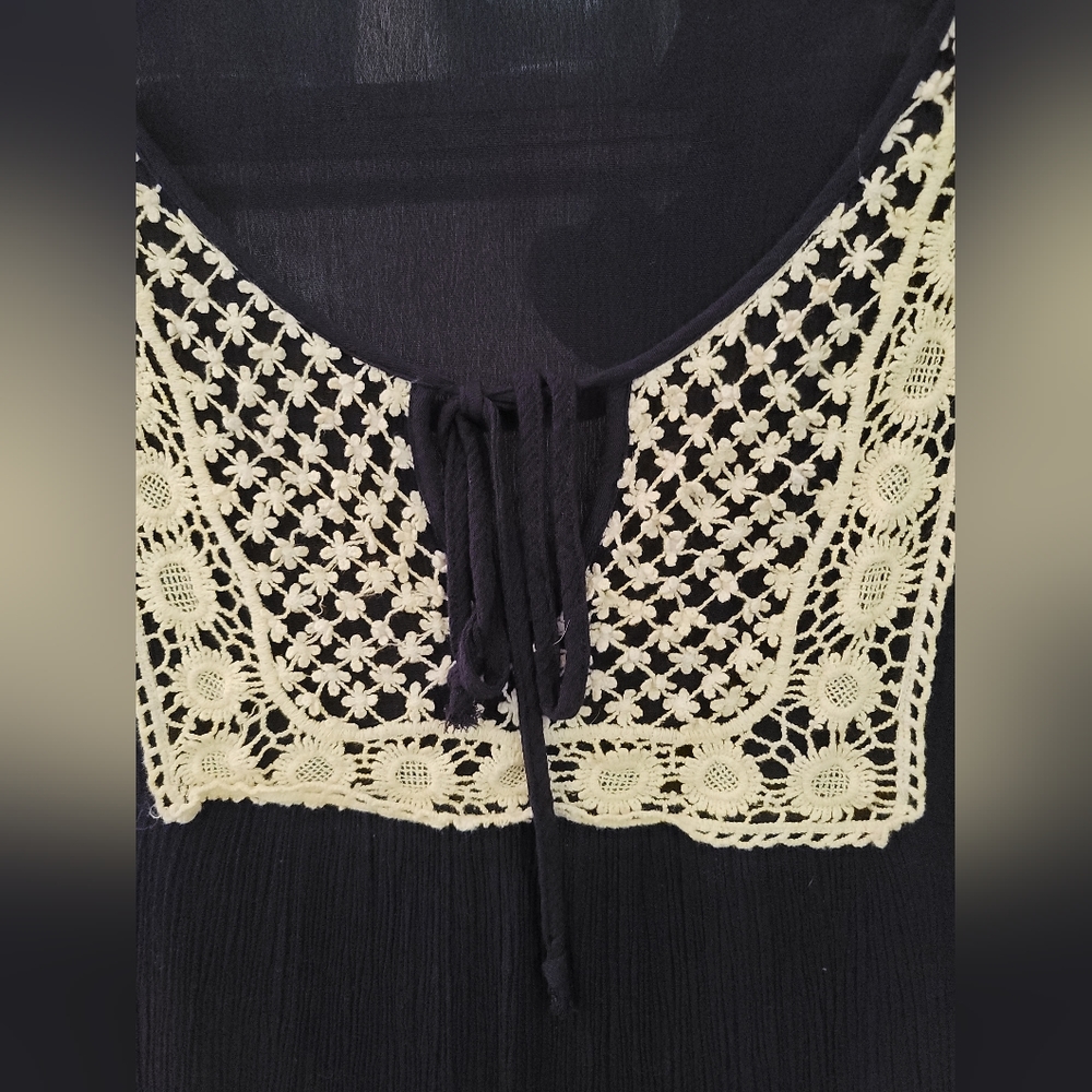 Agenda Floral Embroidered Boho Blue Tunic Blouse Top - Picture 3 of 9